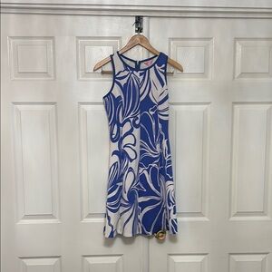 Lilly Pulitzer Cove Dress Sleeveless Fit Flare Iris Blue White Ocean